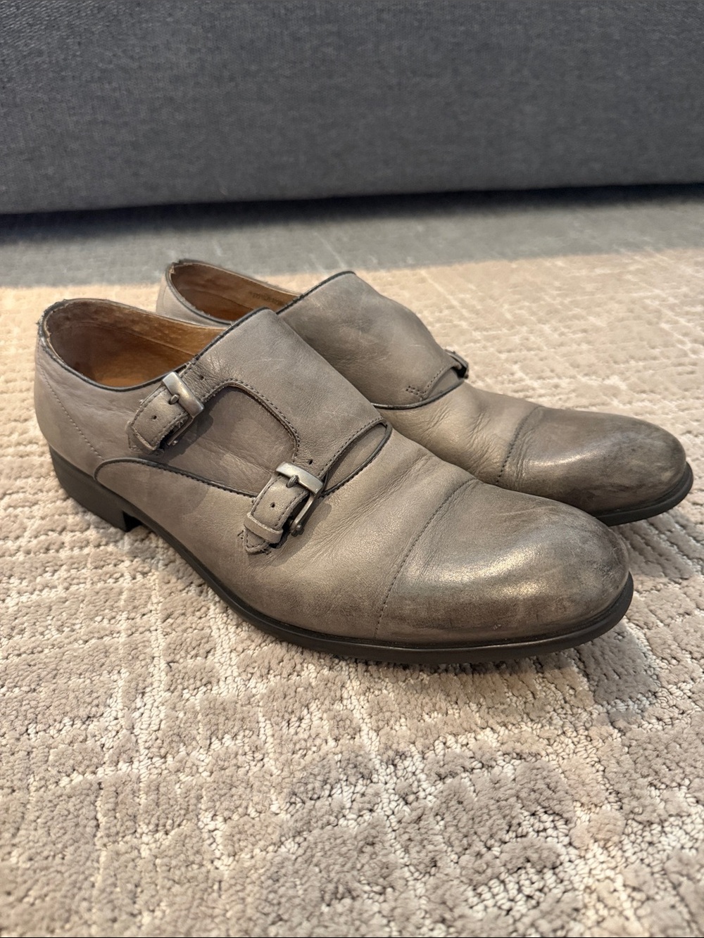 John Varvatos Leather Double Monk Strap Loafers
